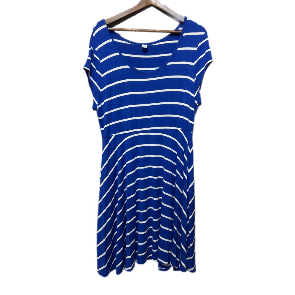 Old Navy Fit and Flare Dress Womens XL Blue White Excellent Striped Cap Sleeve